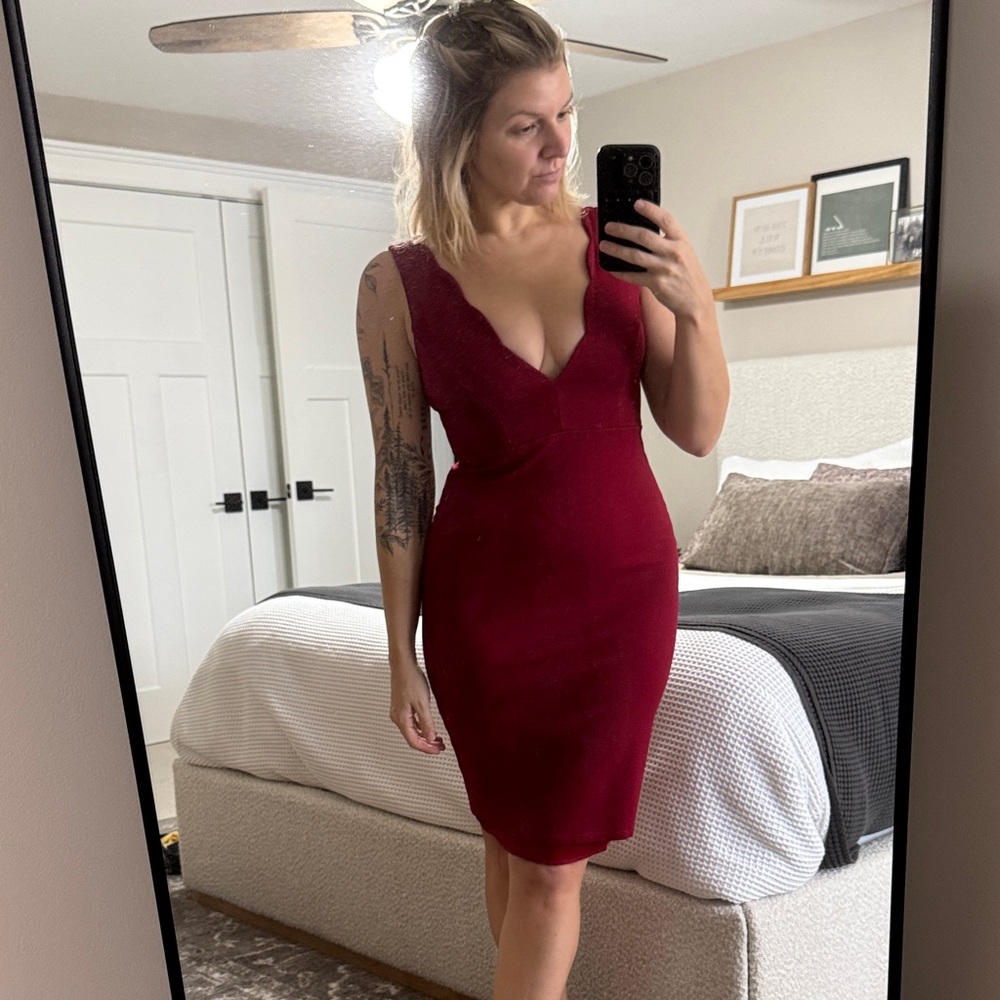Burgundy Berry Sleeveless Scalloped Dress Lulus